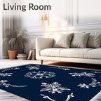 Deep Blue White Floral Medallion Rug
