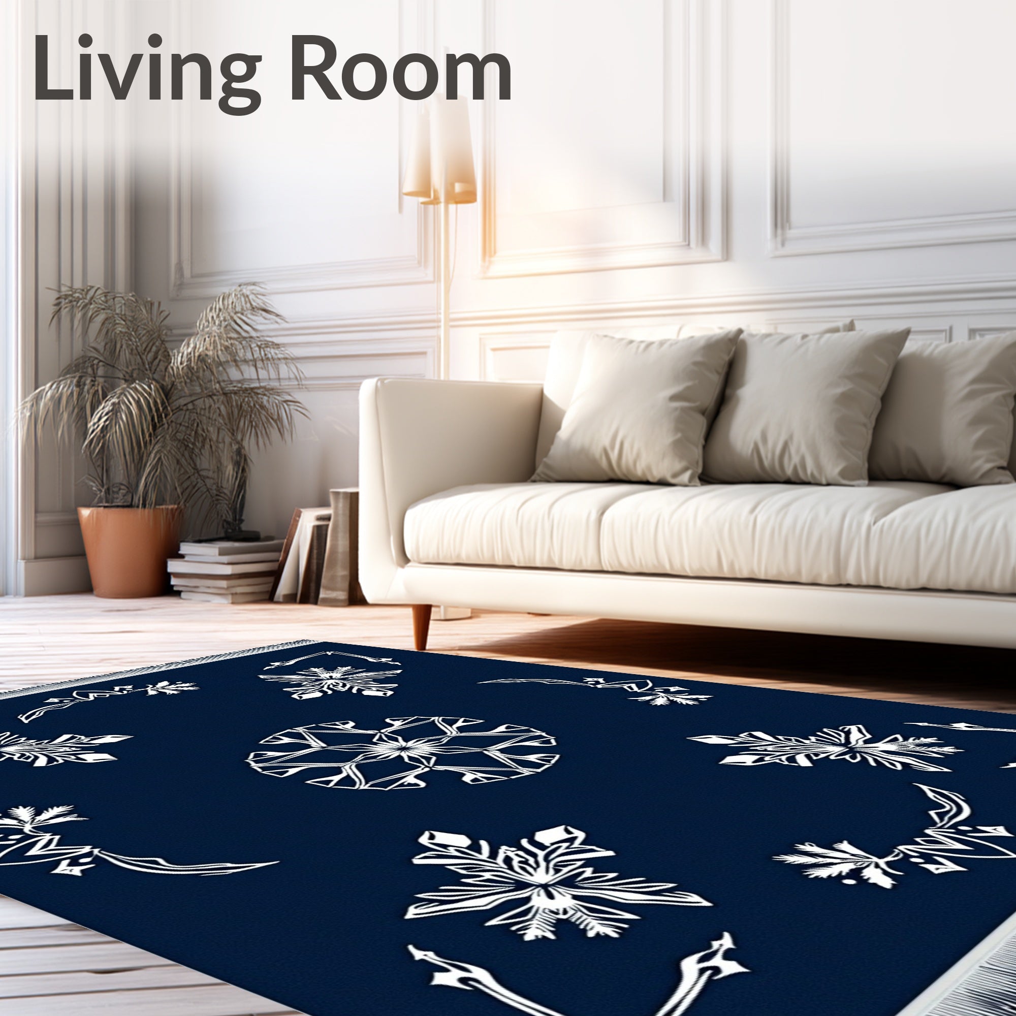 Deep Blue White Floral Medallion Rug