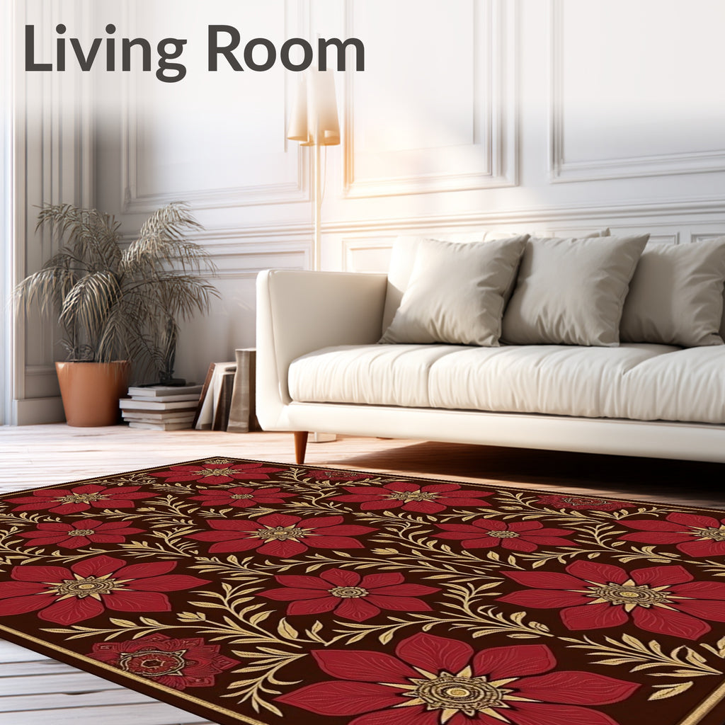 Deep Red Floral Vine Harmony Rug