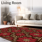 Deep Red Floral Vine Harmony Rug