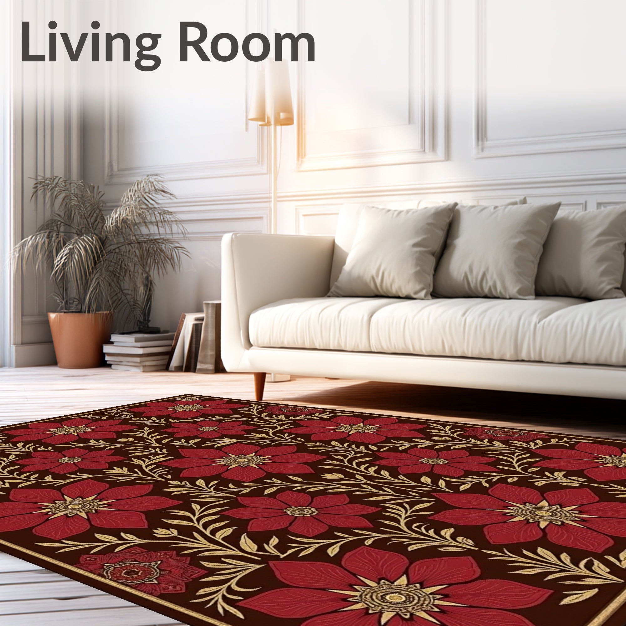 Deep Red Floral Vine Harmony Rug
