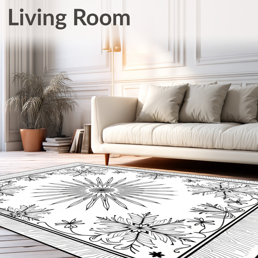Black White Starburst Snowflake Medallion Rug