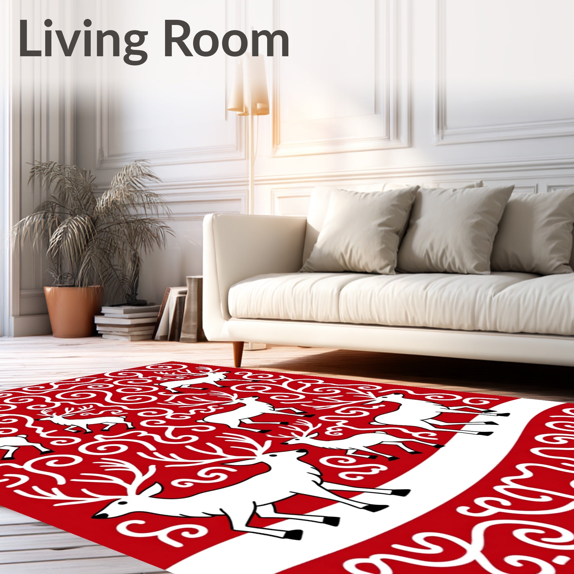 Classic Red White Deer Spirals Rug
