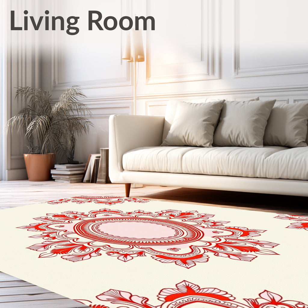 Crimson Floral Medallion Cream Rug