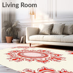 Crimson Floral Medallion Cream Rug
