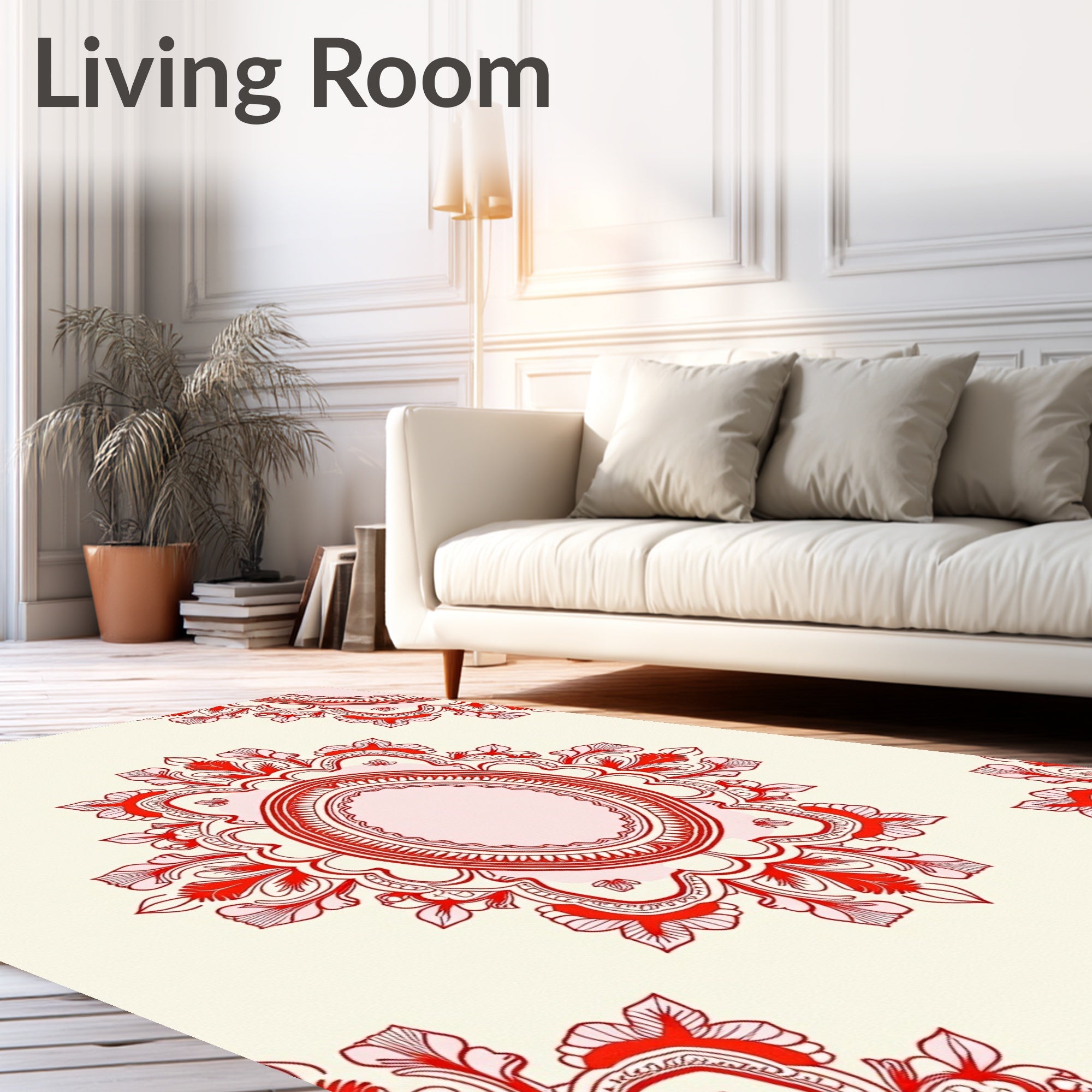 Crimson Floral Medallion Cream Rug