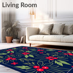 Festive Navy Red Holly Berry Rug