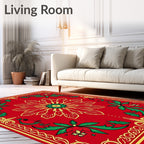 Festive Red Floral Cardinal Border Rug