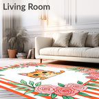 Whimsical Orange Striped Pink Rose Cat Rug