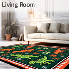 Fun Orange Green Dinosaur Flora Rug