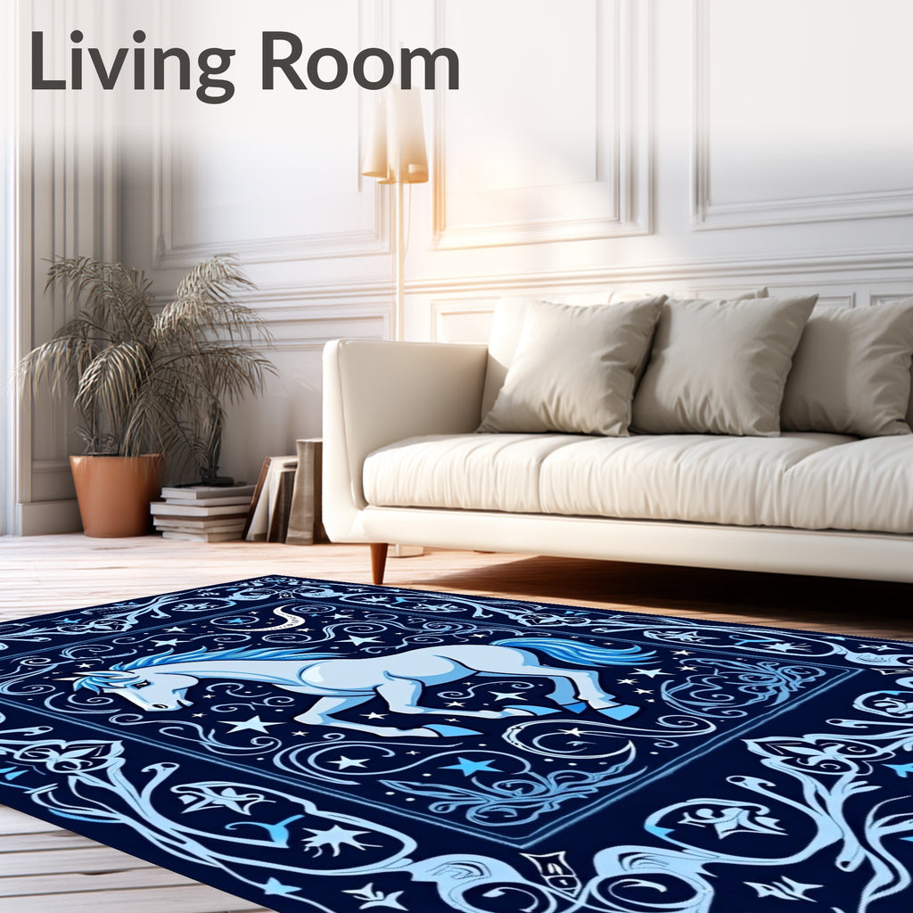 Midnight Blue Celestial Horse Scene Rug