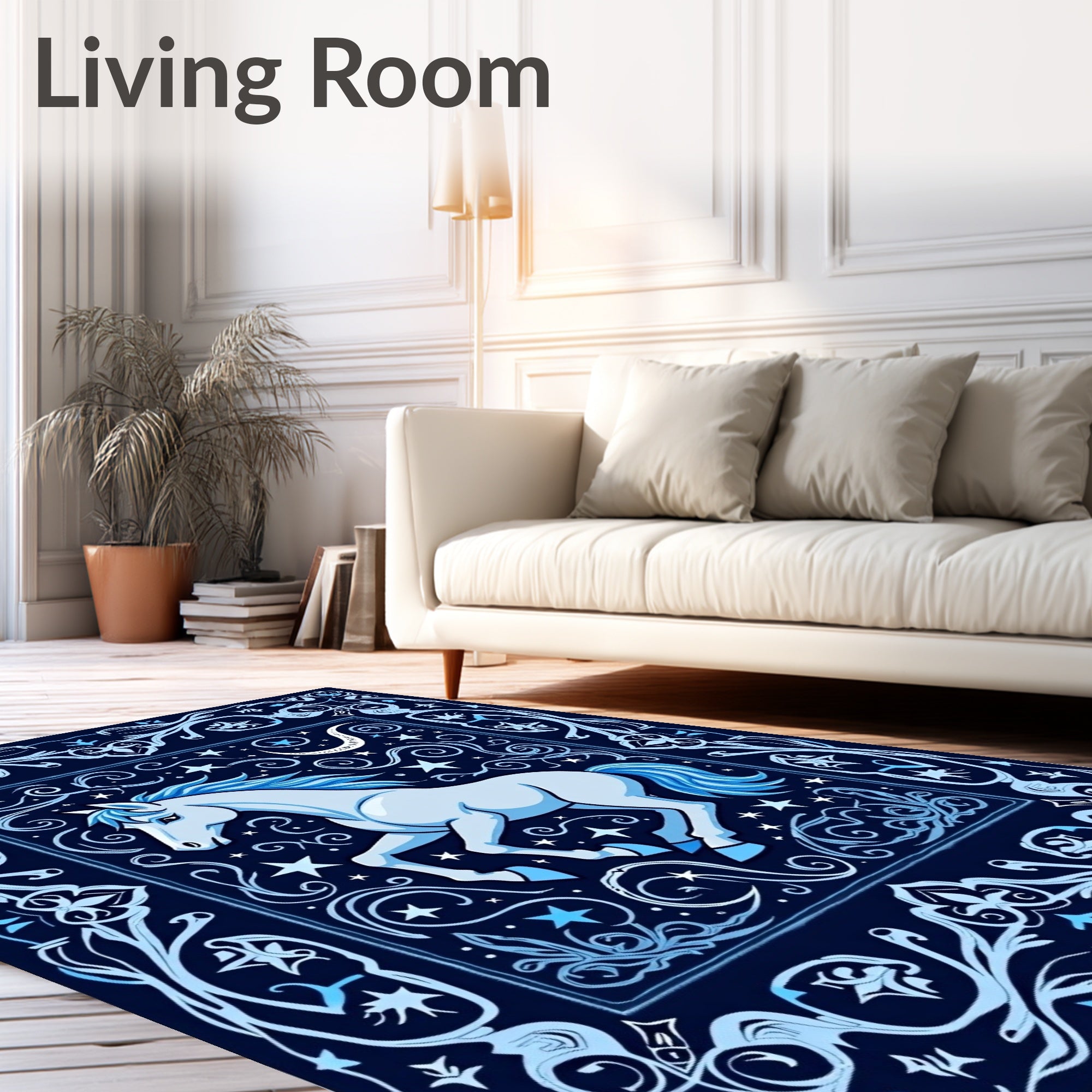 Midnight Blue Celestial Horse Scene Rug