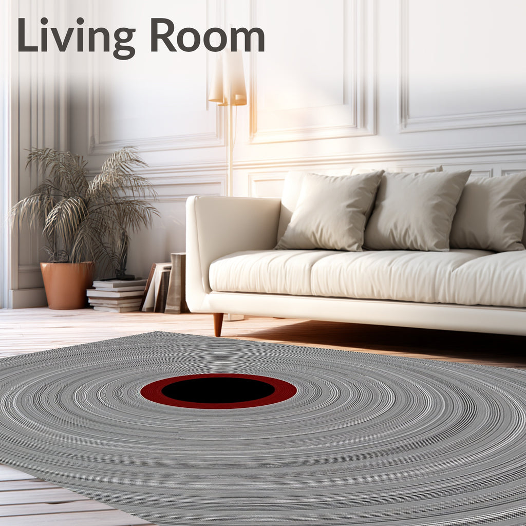 Concentric Circles Black Red Gray Rug