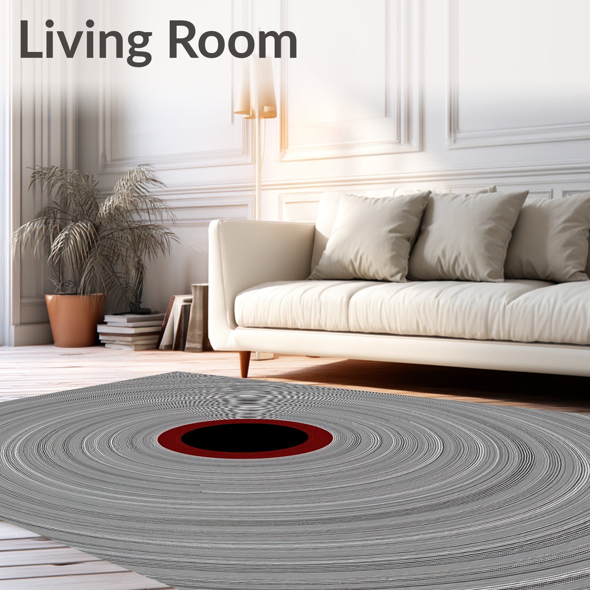 Concentric Circles Black Red Gray Rug