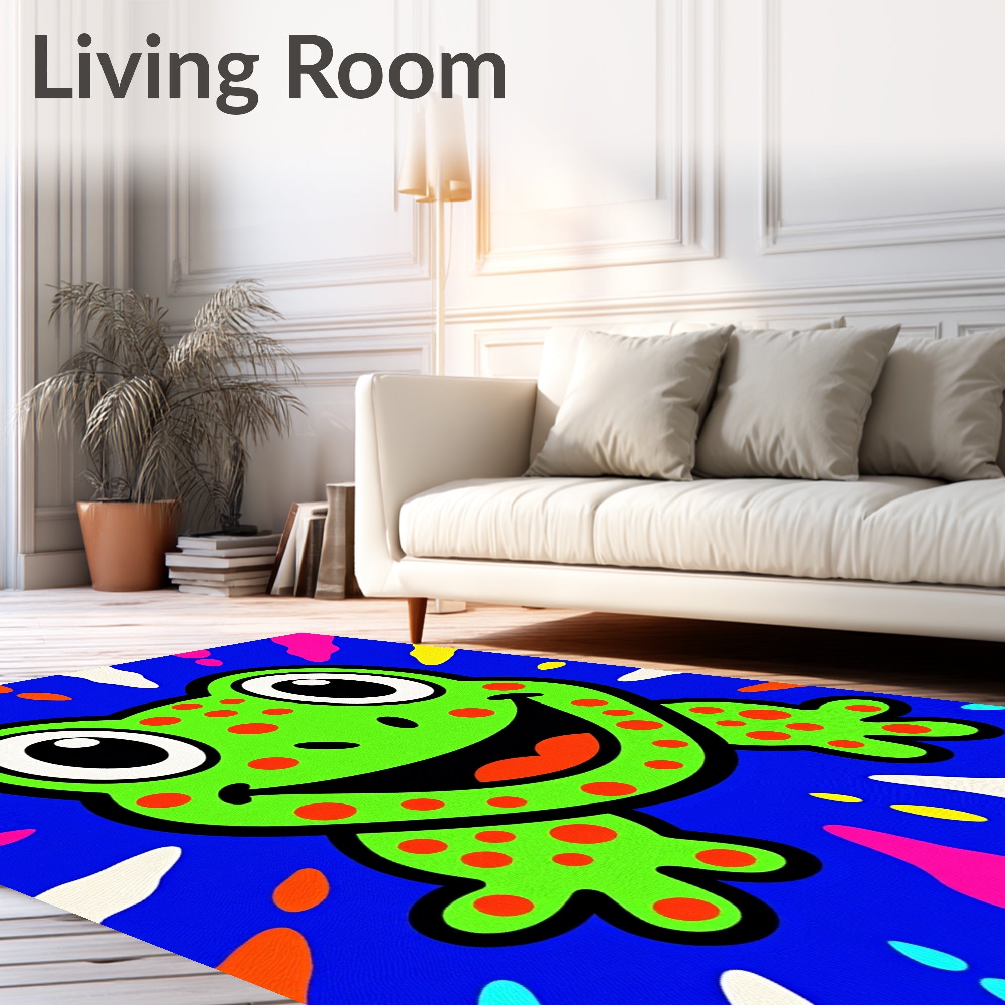 Bright Green Frog With Red Polka Dots Rug