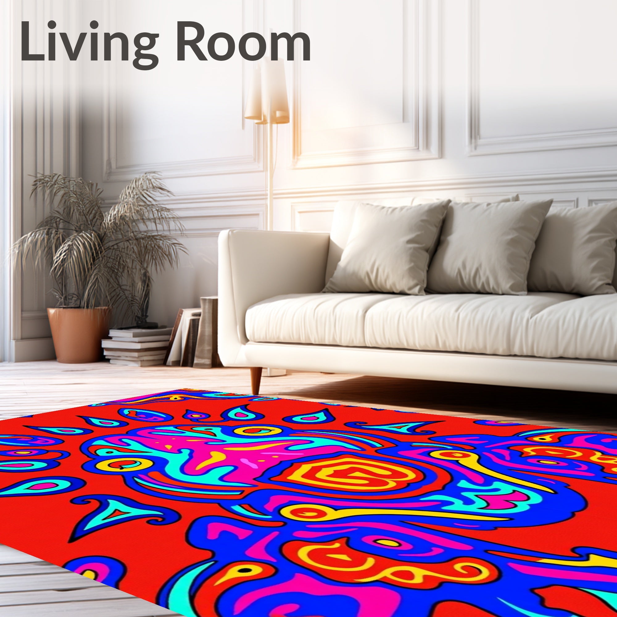 Vivid Red Psychedelic Abstract Face Rug