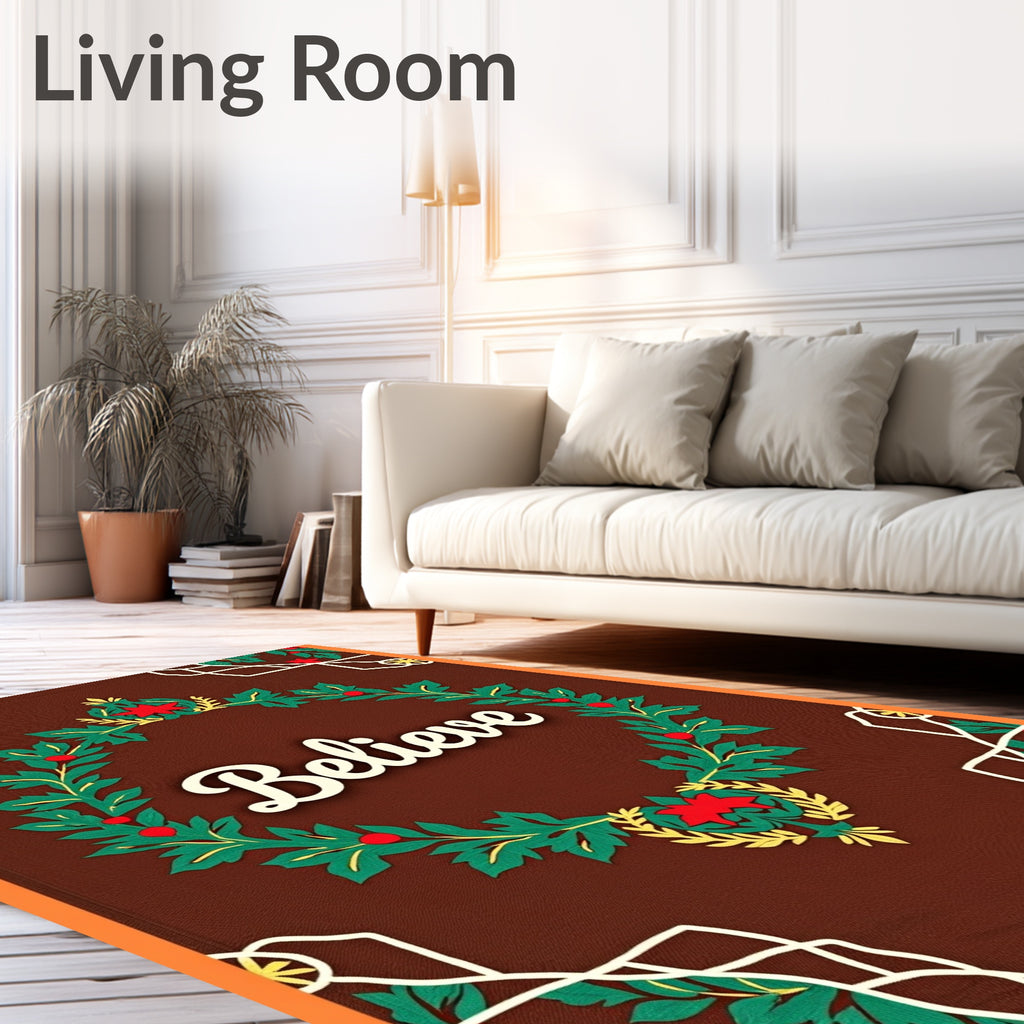 Festive Red Holly Laurel Wreath Rug