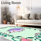 Whimsical Purple Hedgehog Floral Frame Rug