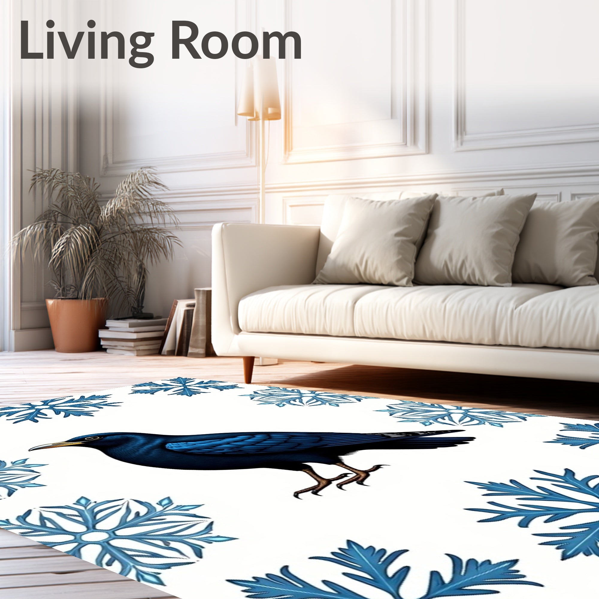 Bold Blue Bird Snowflake Frame Rug