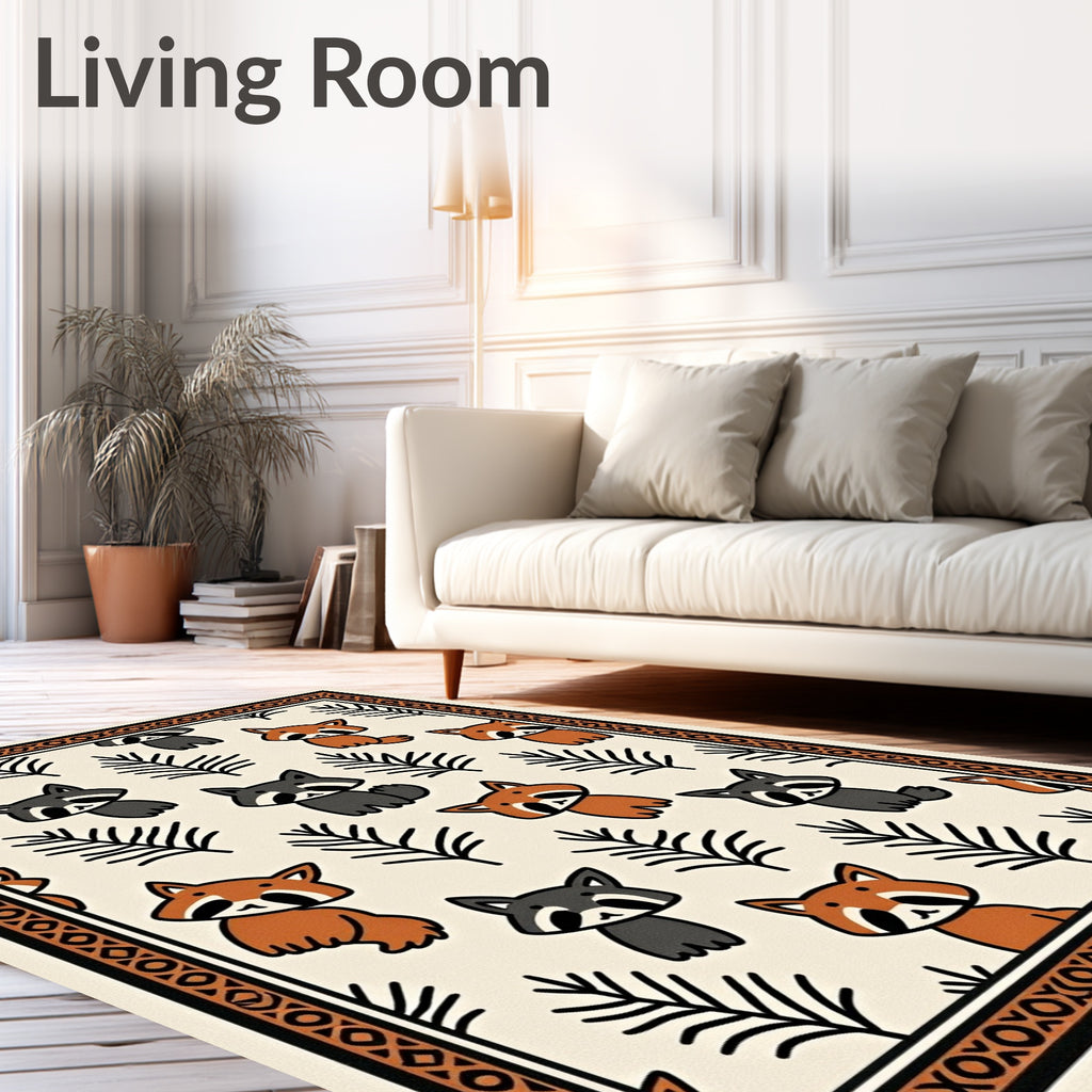 Cute Raccoon and Pine Branch Repeat Rug