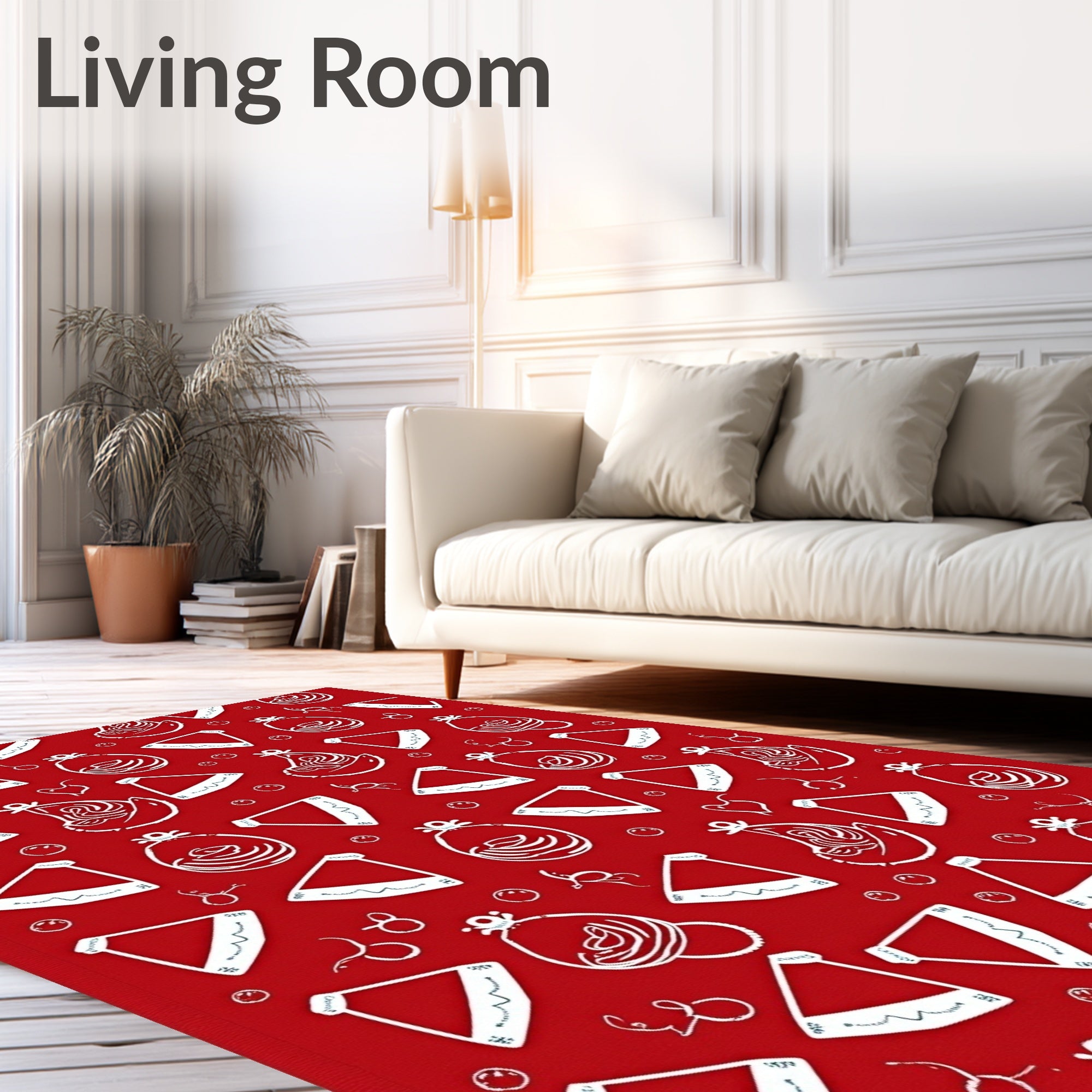 Red White Festive Holiday Ornaments Rug