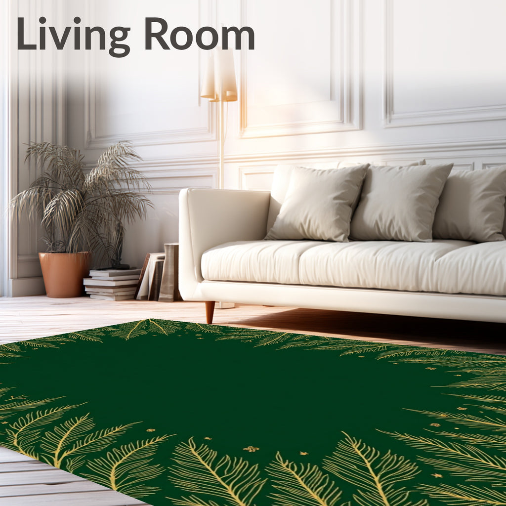 Emerald Green Golden Feather Border Rug