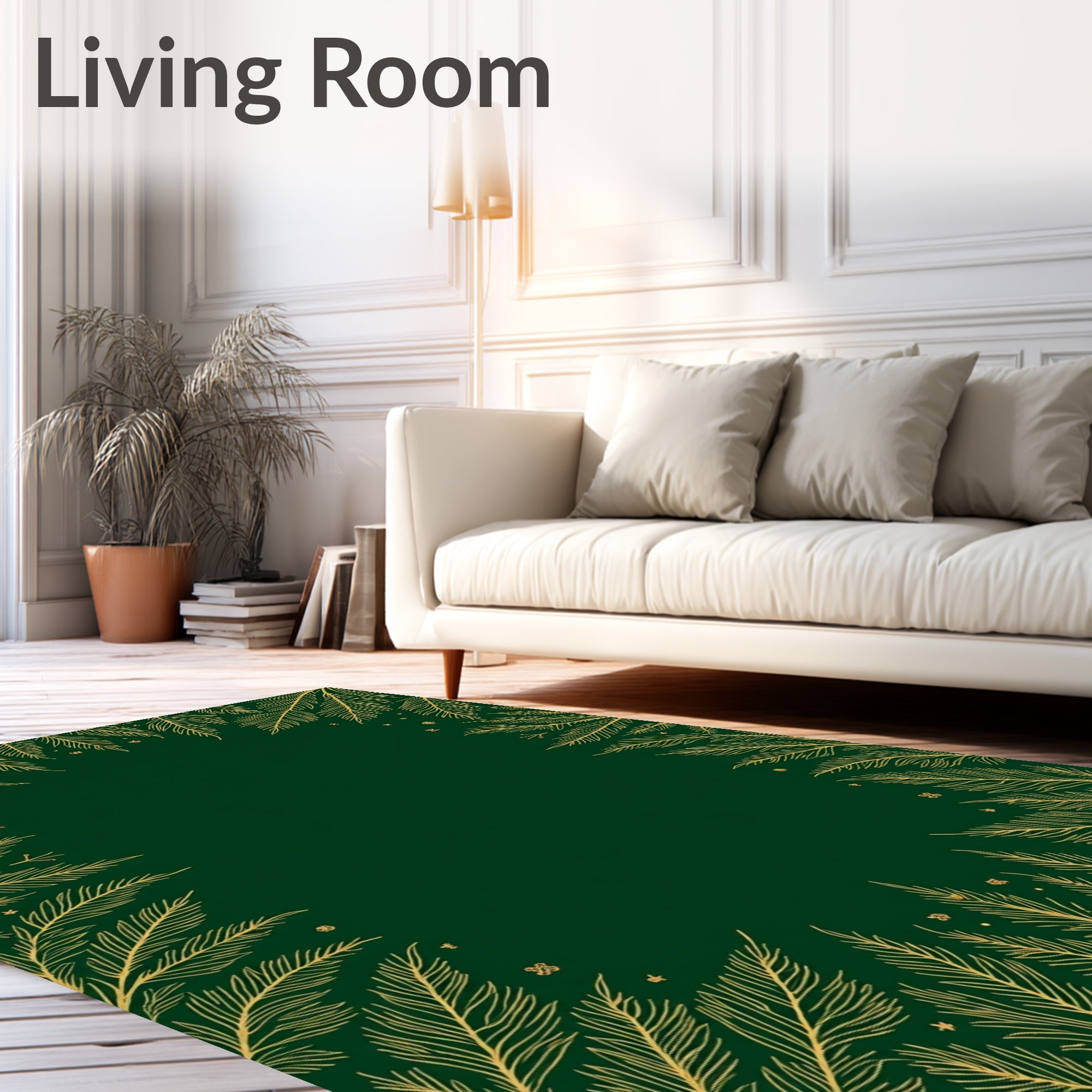 Emerald Green Golden Feather Border Rug