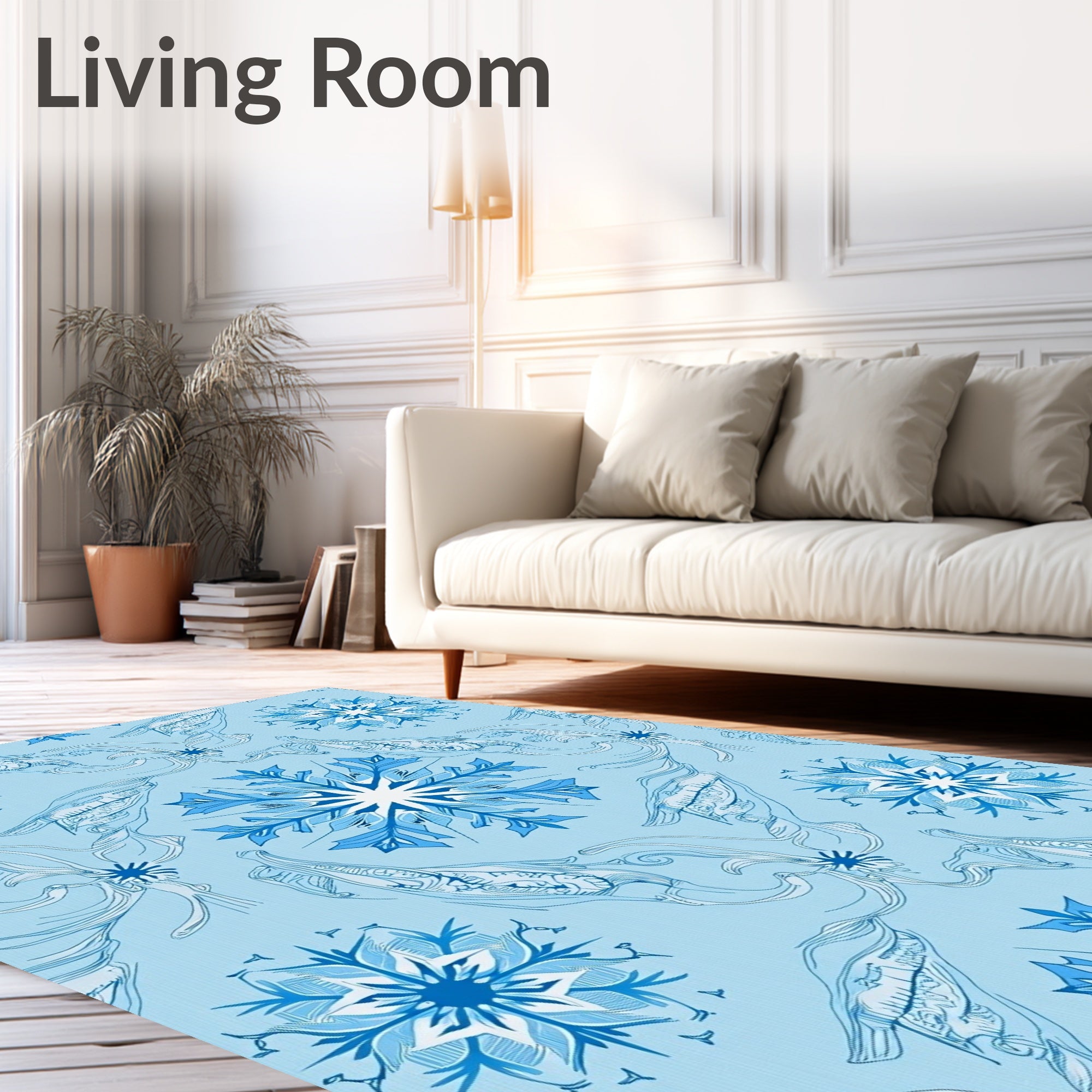 Winter Blue Snowflake Swirl Rug