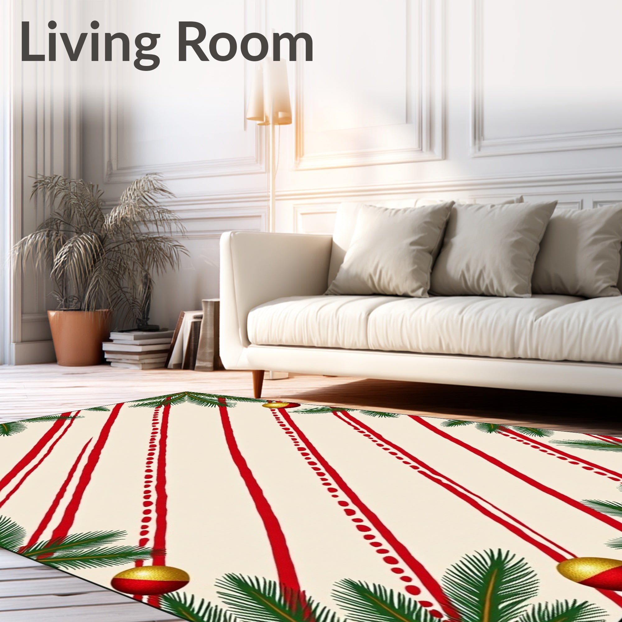 Warm Cream Red Candy Cane Corner Accents Rug