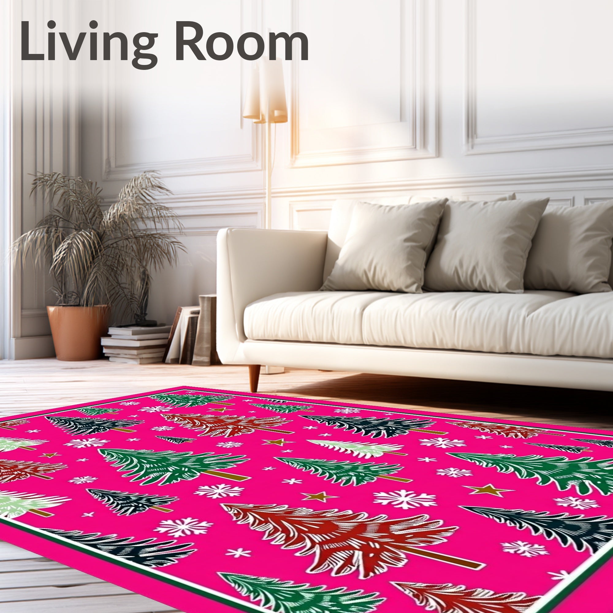 Vibrant Pink Evergreen Snowflake Medley Rug