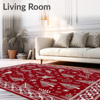 Crimson Red Winter Bird Tree Snowflakes Rug