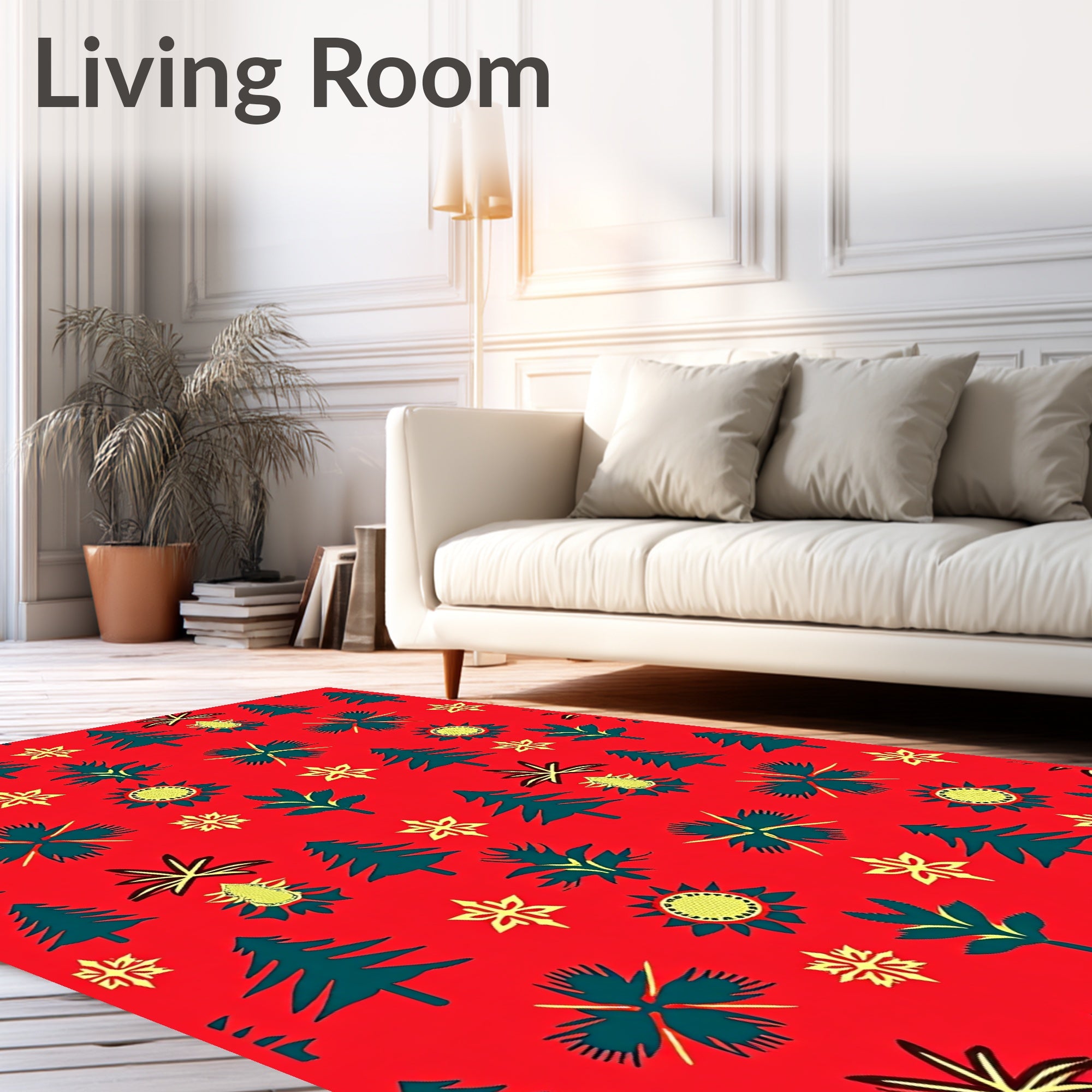 Red Teal Yellow Festive Icons Rug