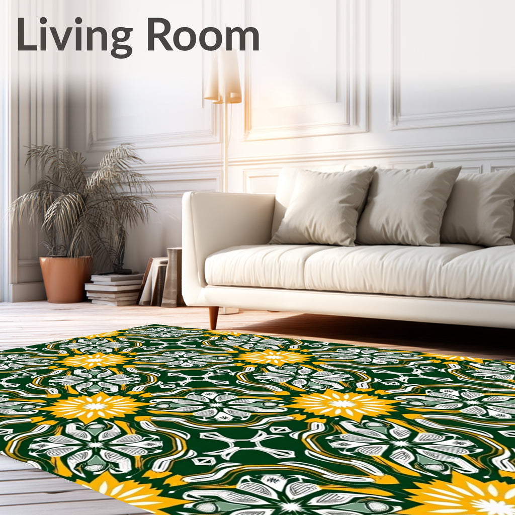 Emerald Green Yellow Floral Medallion Rug