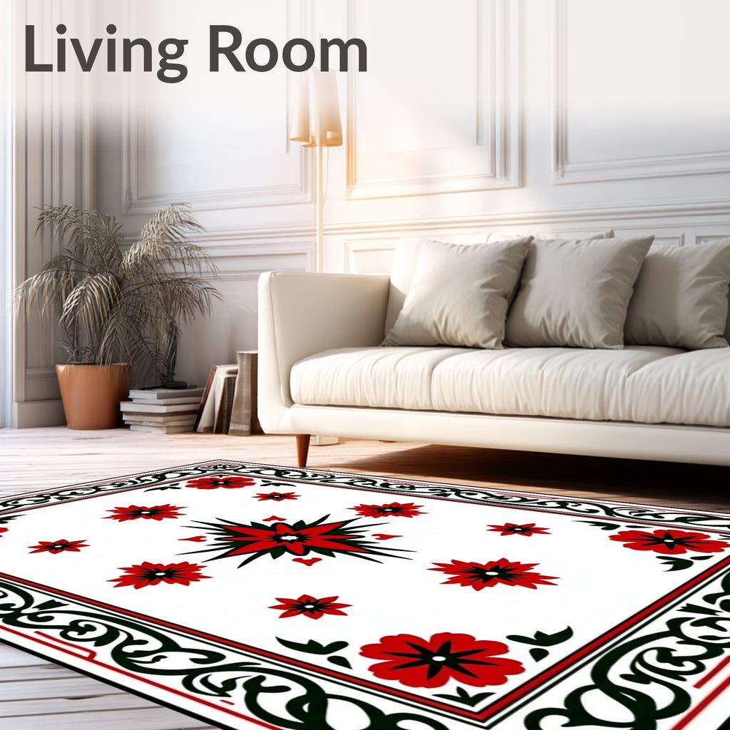 Red Floral Starburst Border Rug