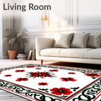 Red Floral Starburst Border Rug