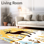 Golden Yellow Winter Deer Snowflake Scene Rug