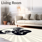 Black White Pug Burst Rug
