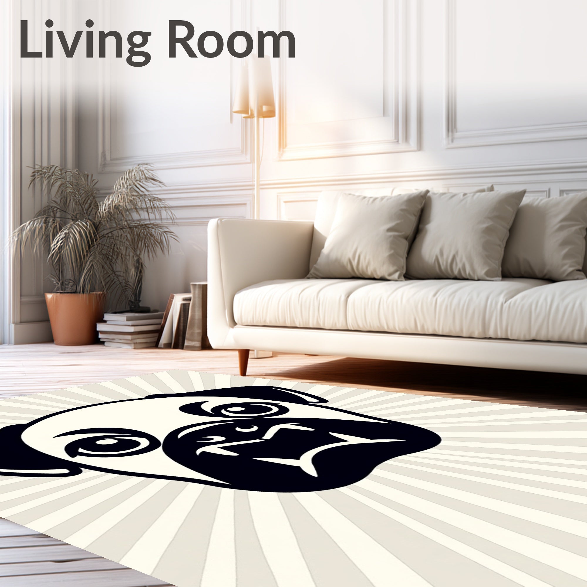 Black White Pug Burst Rug