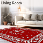 Crimson White Sunburst Medallion Border Rug