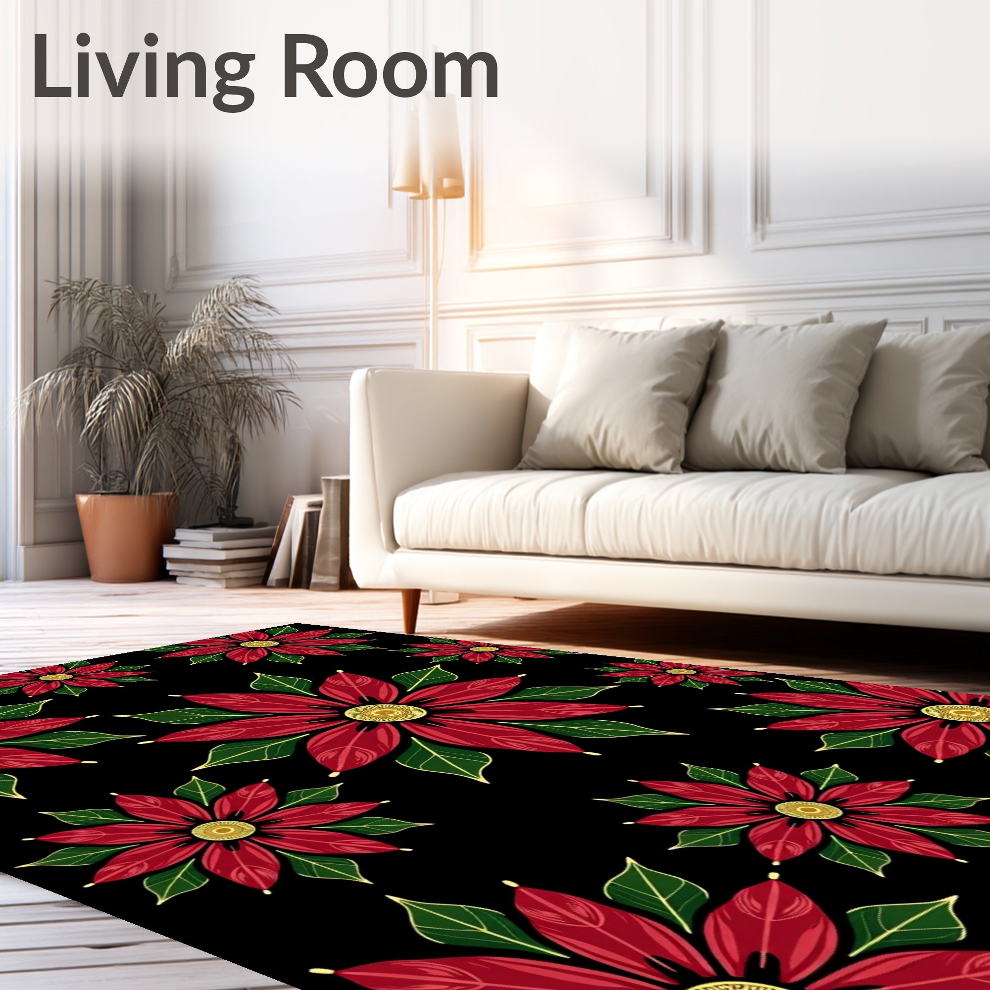 Bold Crimson Floral Poinsettia Garden Rug