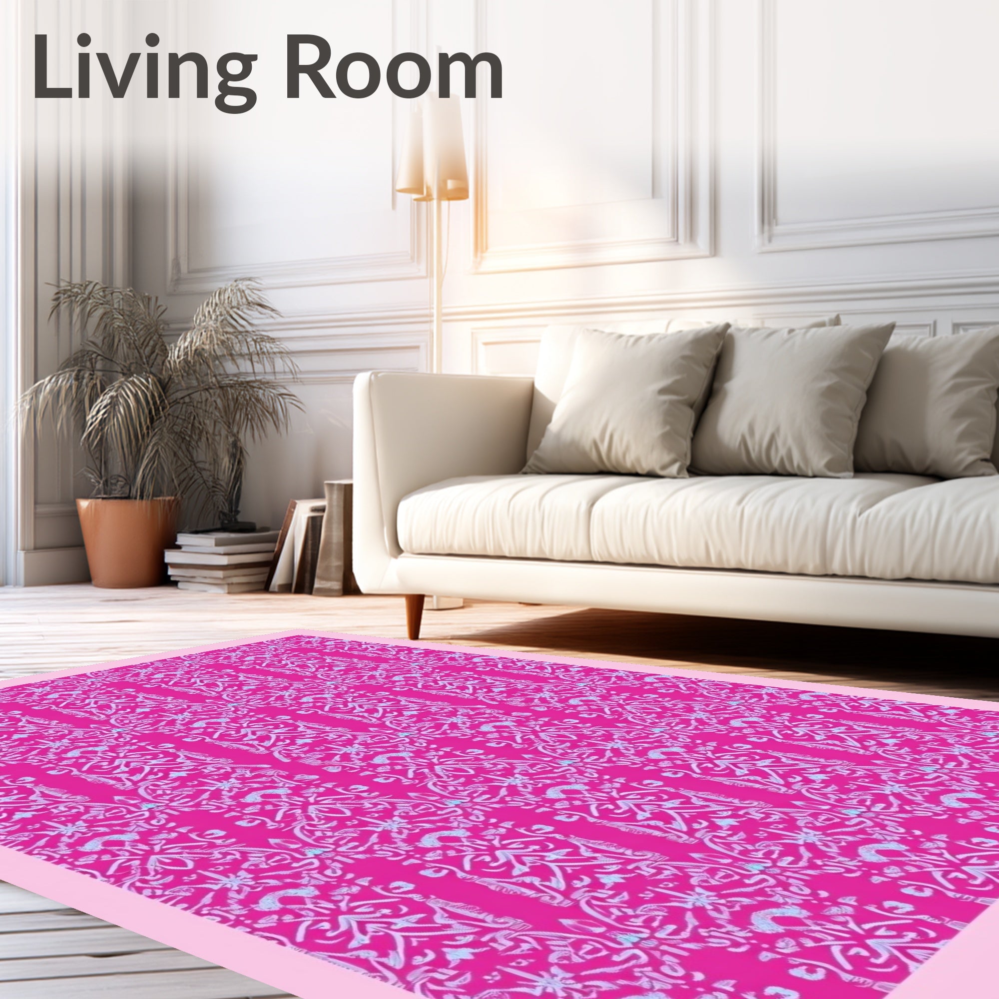 Vibrant Magenta Ornamental Arabesque Rug