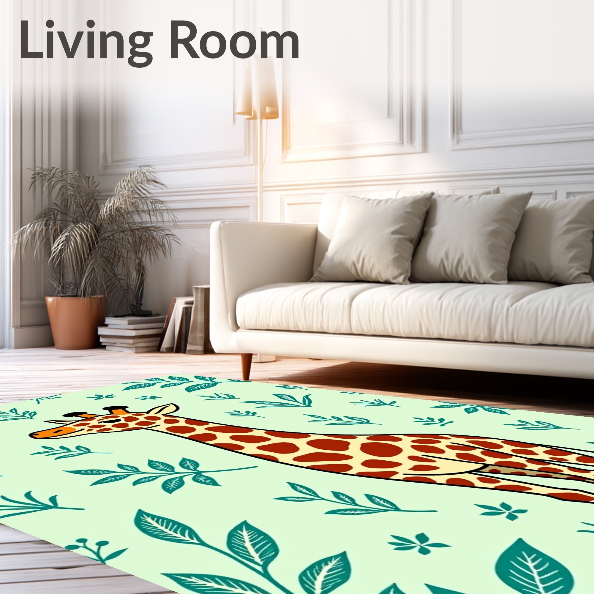 Whimsical Giraffe Foliage Jungle Rug