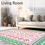 Pink Floral Vine Cream Border Rug