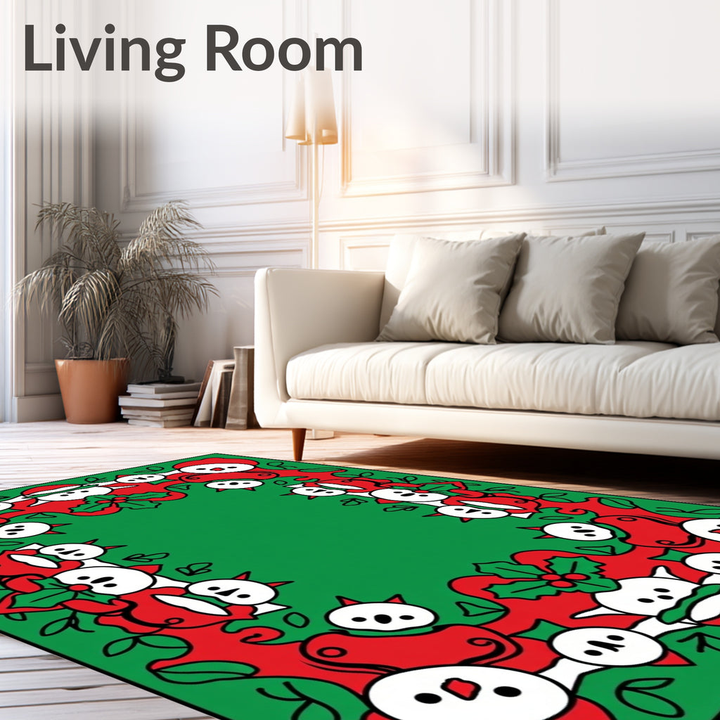 Festive Red Snowman Holly Border Rug