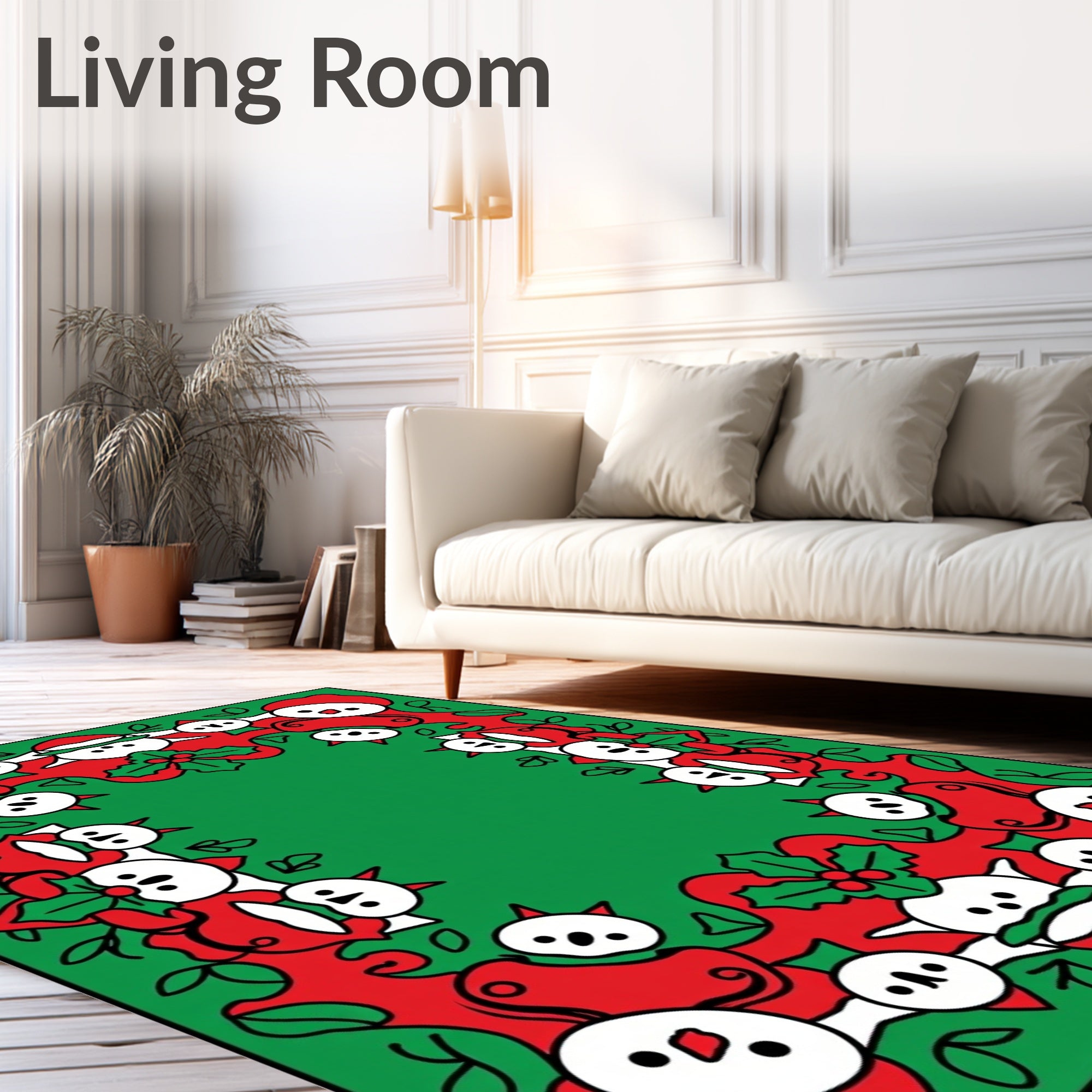 Festive Red Snowman Holly Border Rug