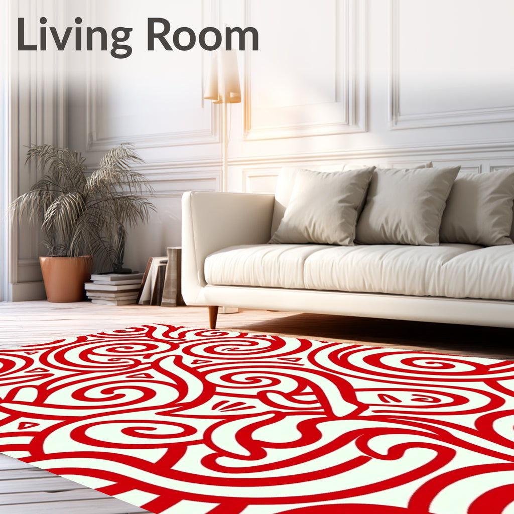 Vibrant Red Swirl Cartoony Feline Rug