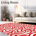 Vibrant Red Swirl Cartoony Feline Rug