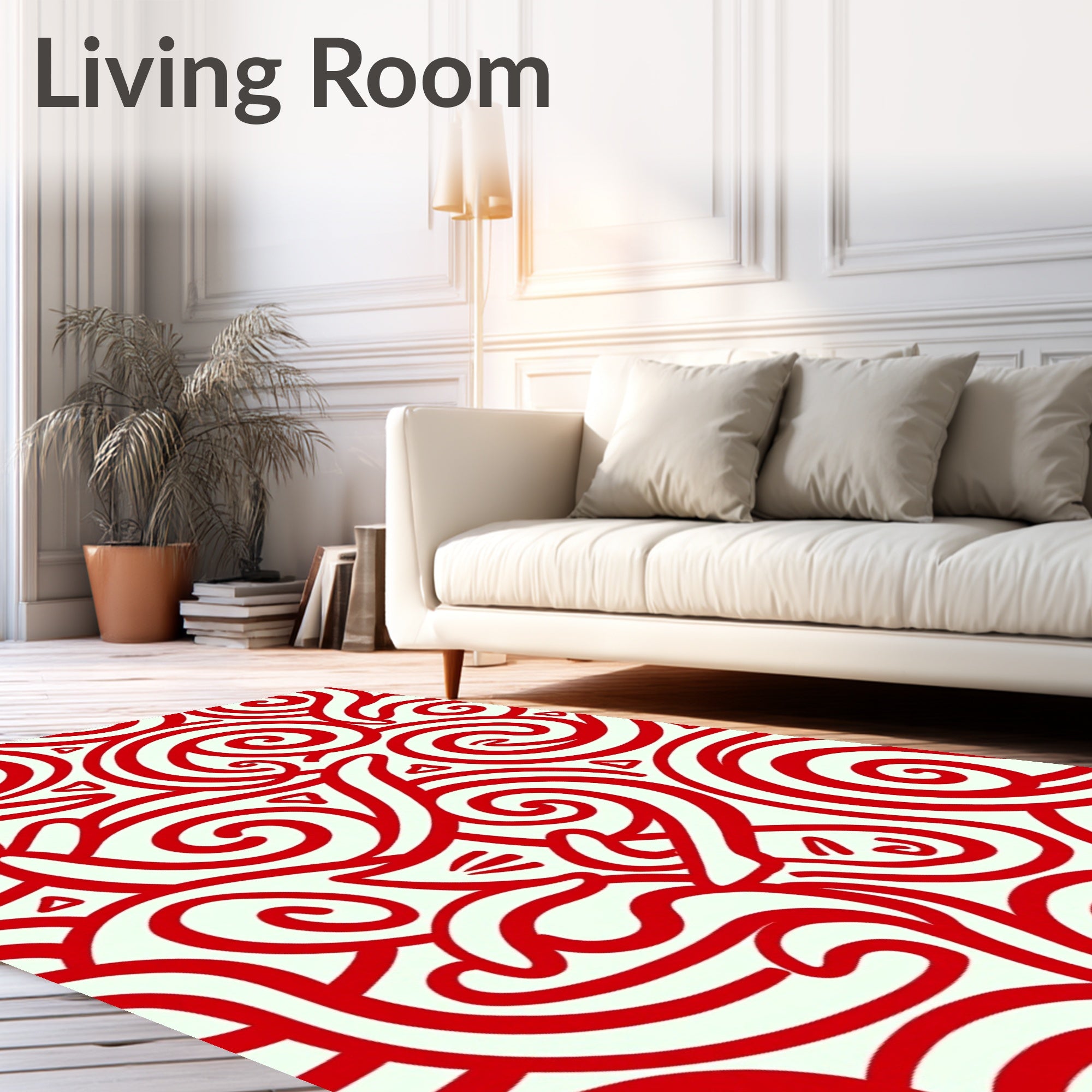 Vibrant Red Swirl Cartoony Feline Rug
