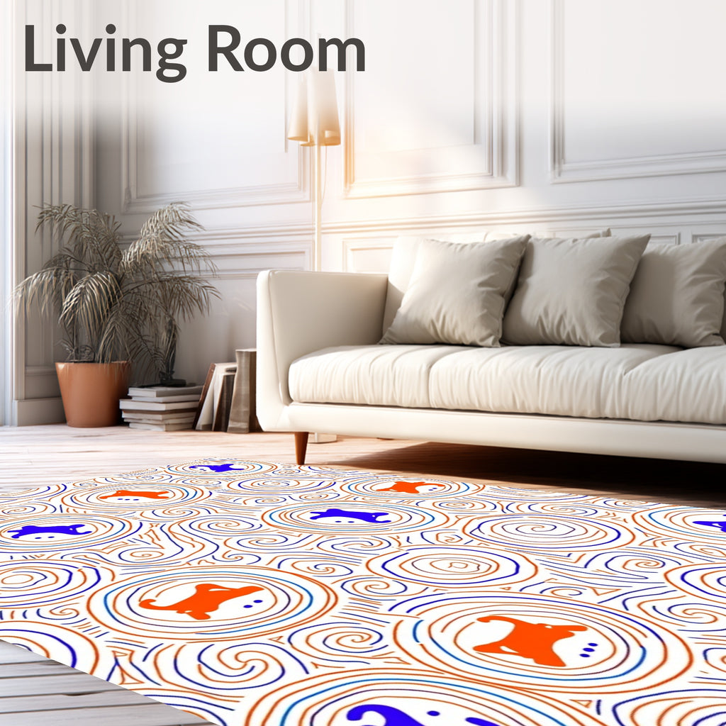 Orange Blue Swirl Animal Medallion Rug