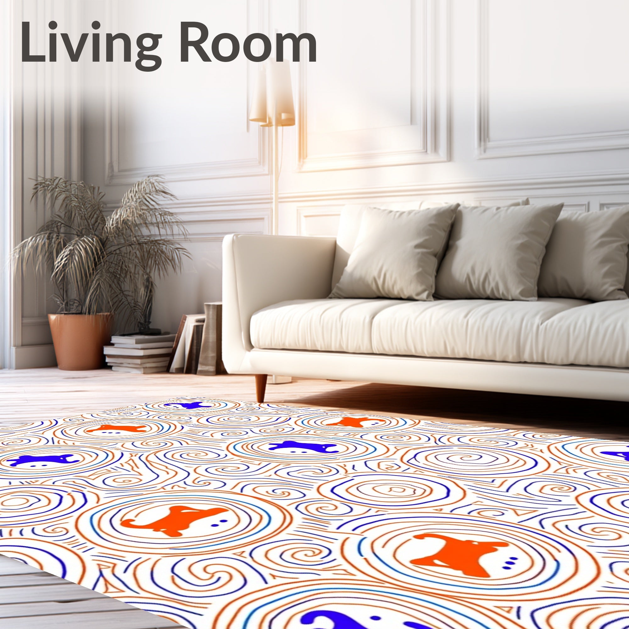 Orange Blue Swirl Animal Medallion Rug